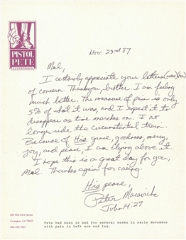 1987 Pete Maravich Handwritten and Signed Letter Just 43 Days Prior To His Death (JSA) 